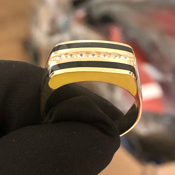 Men's Black Onyx Round Real Solid 14K Yellow Gold